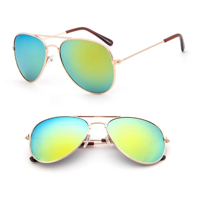 Детские солнцезащитные очки для мальчиков и девочек, милые зеркальные детские очки, UV400, зеркальные очки пилота, модные солнцезащитные очки, маленькие размеры - Цвет линз: GDS
