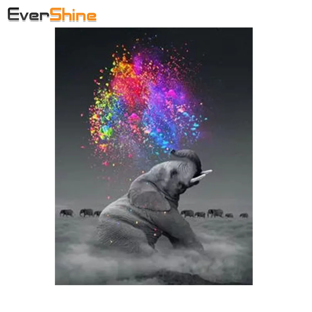 

EverShine Full Diamond Embroidery Elephant Animal 3d Diamond Painting Cross Stitch Square Mosaic Needlework Crafts