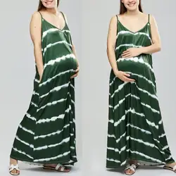 Платья в полоску для беременных женщин без рукавов с v-образным вырезом сексуальное длинное платье для беременных фотография летнее платье