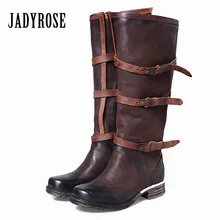Jady/женские сапоги до колена из натуральной кожи с розами; ботинки для верховой езды; обувь на плоской подошве; женские ботинки на платформе; botas Militares; длинные сапоги с ремешками