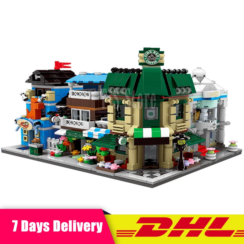 

XingBao 01105 1079Pcs Genuine The Coffee Shop Wedding Store Flower Shop Pet Shop Set 4 in 1 Building Blocks Bricks Toys Model