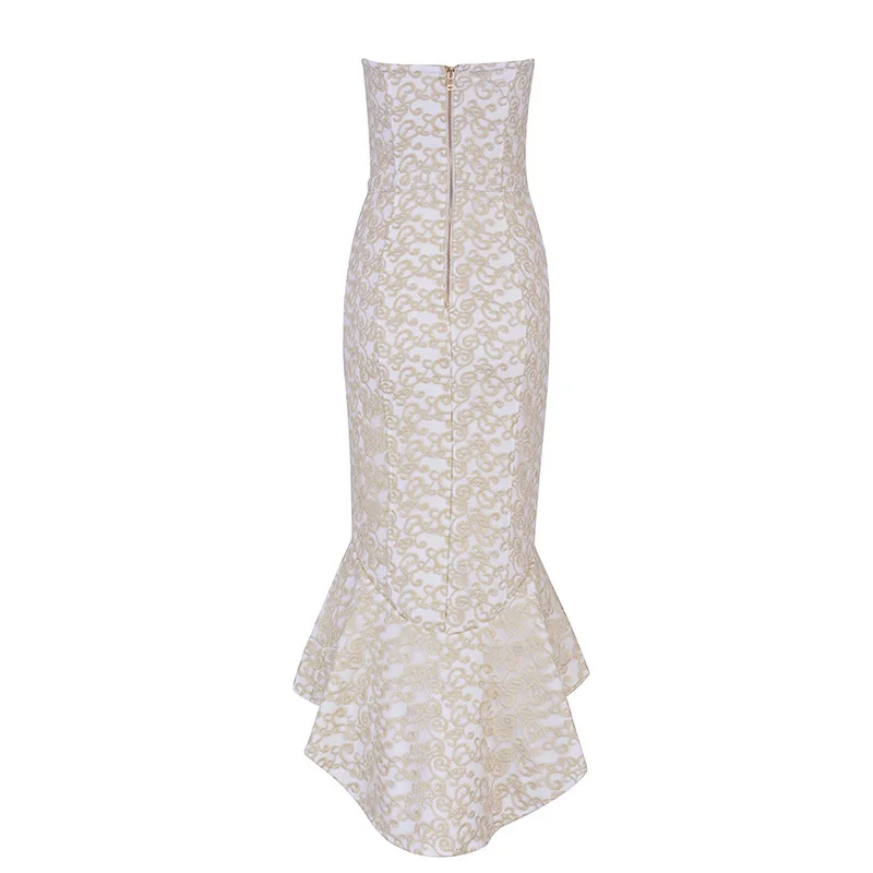 Trompette Élégant Sans Gros Top Soirée Bretelles Sexy Manches Bandage Qualité En Beige Moulante Partie Broderie Celebrity Mode De Robe BqnWcg1W