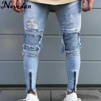 

Mens Ripped Jeans Runway Slim Racer Scratched Male Biker Jeans Fashion Jogger Hiphop Brand Swag Hole Skinny Jeans For Men
