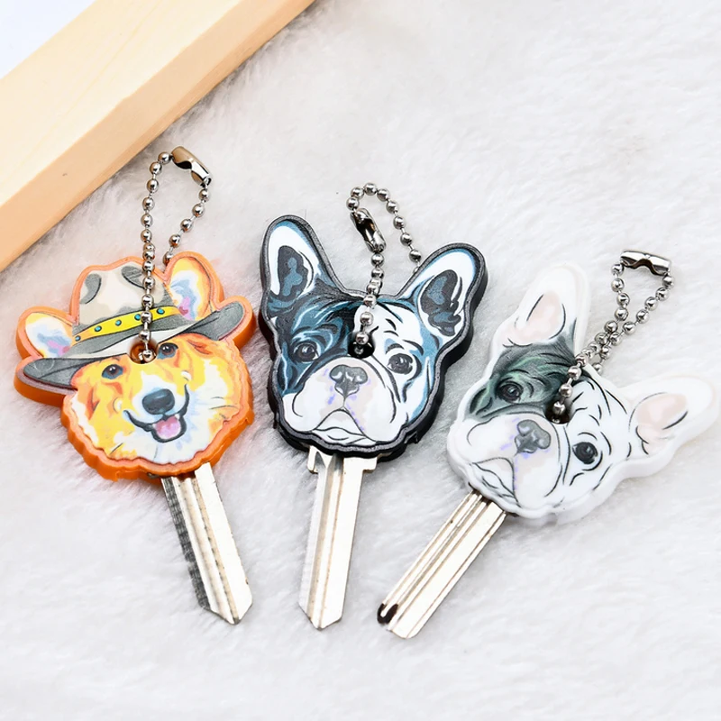 1pcs Cute Bulldog key case hoSilicone Protective key Case Cover For key Control Dust Cover Holder Organizer Home Accessories