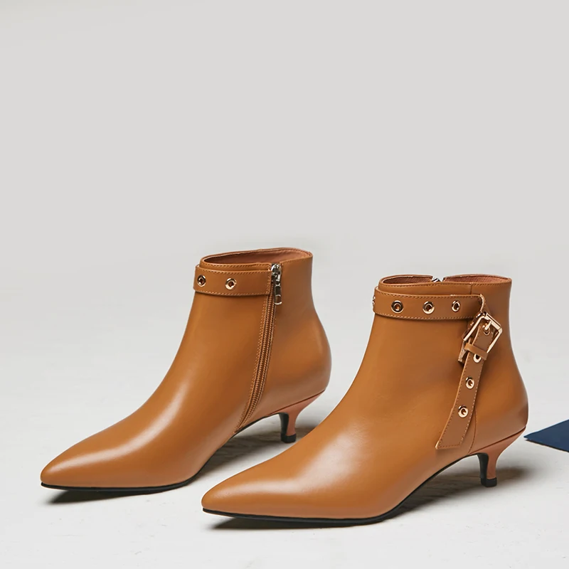

Women's genuine leather high heel ankle boots metal buckle fashion female short booties high quality ladies spring new shoes hot