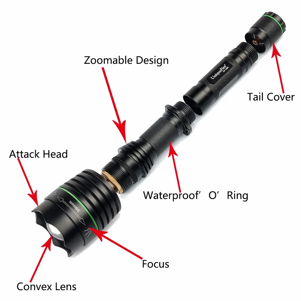 UniqueFire UF-1508-38 Zoomable Cree XM-LXM-L2 T6 LED Flashlight Torch 1200 Lumens 3-Mode Flood-to-Throw Memory (118650)3