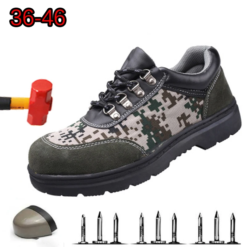 

2019 Men's Chuteira Army Camouflage Deodorant Breathable Protective Shoes Men's Steel Toe Caps Anti-smash Safety Shoes