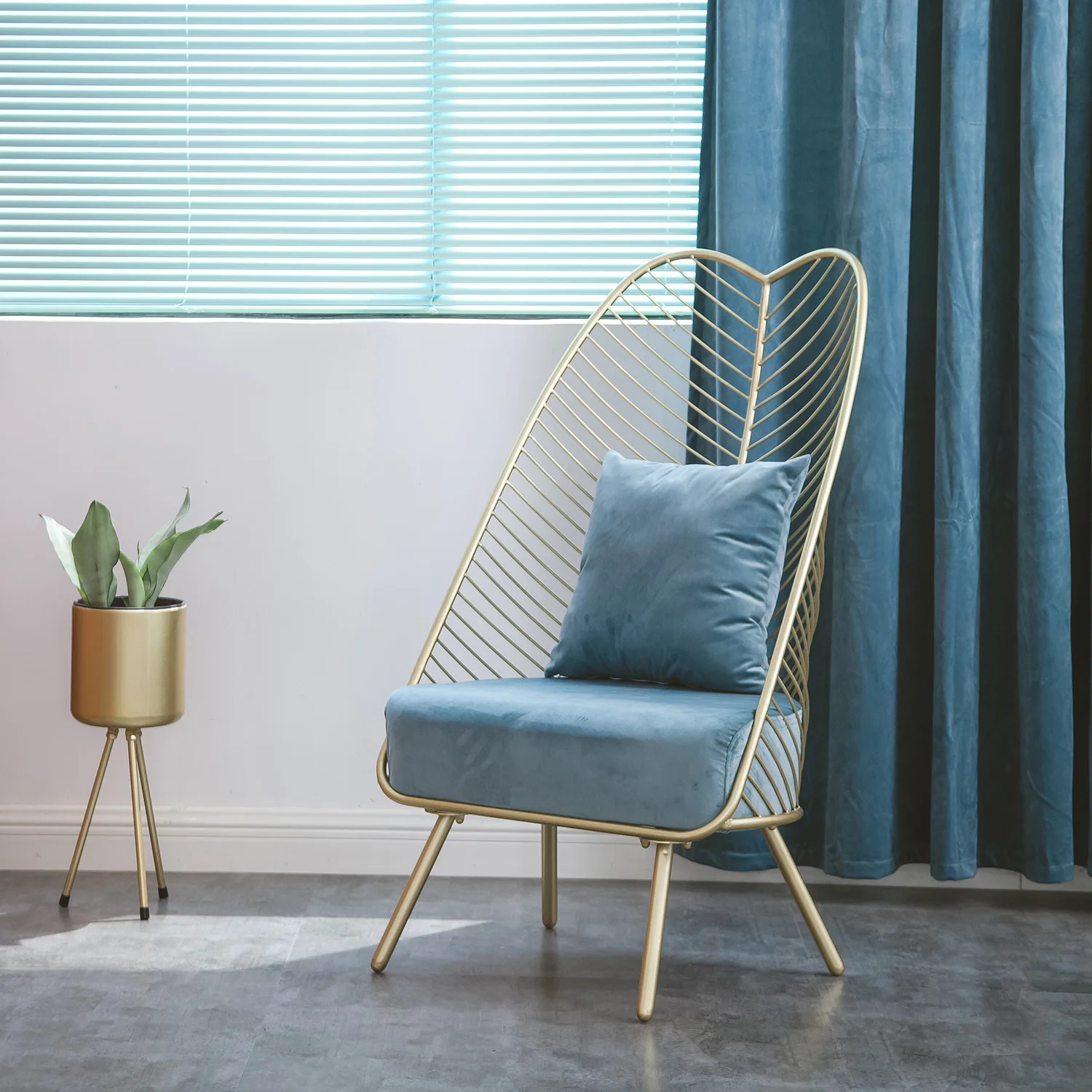 

Nordic Ins Light Luxury Cloth Wrought Iron Net Red Single Small Sofa Simple Living Room Bedroom Balcony Leisure High Chair