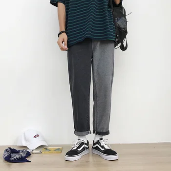 

2019 Summer Men's Splicing Color Stretch Slim Fit Jeans Fashion Trend Casual Pants Hit Color Tide Loose Trousers Plus Size M-3XL