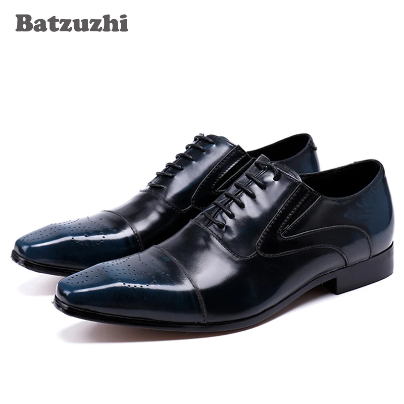 

Batzuzhi Luxury Fashion Man Shoes Lacing Up Leather Shoes Men Oxford Shoes for Men Wedding/Business Sapatos Masculino Blue/Red