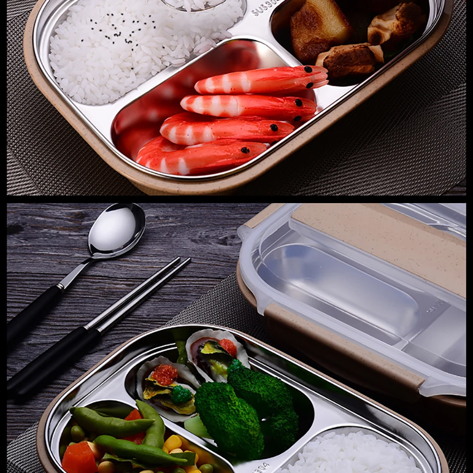 ONEUP stainless steel Lunch box Eco-friendly Wheat Straw Food container with cutlery Bento Box With Compartments Microwavable 18
