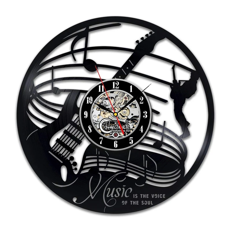 

Klok Horloge Mural Guitar Music Wall Clock Design Instrument Vintage Retro Vinyl Record Clocks Watch Home Decor Silent 12 Inch
