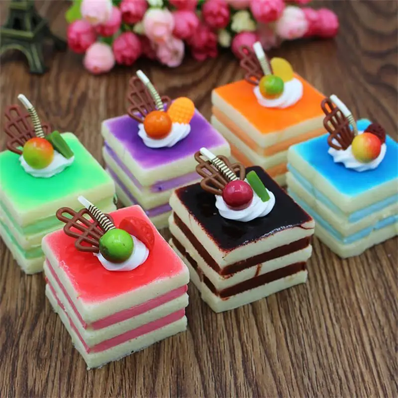 

6pcs Kitchen Pretend toys Food Simulation Artificial High Cake Simulation Fake Food Cream small Cake Fridge Magnet Pictures Prop