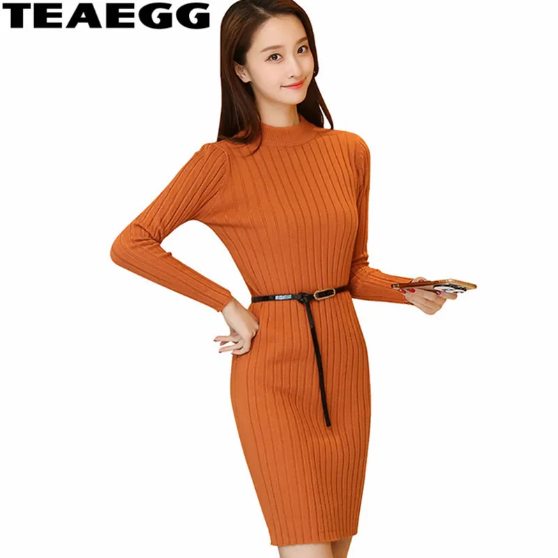 TEAEGG Slim Knitted Dress New Fashion Autumn Winter Dresses font b Robe b font font b
