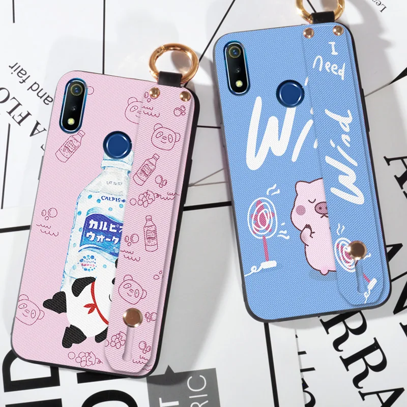 

Wrist Strap Soft TPU Phone Case For OPPO Realme 1 2 Pro 3 Animal Pattern Holder Case For OPPO F7 Youth For OPPO Reno