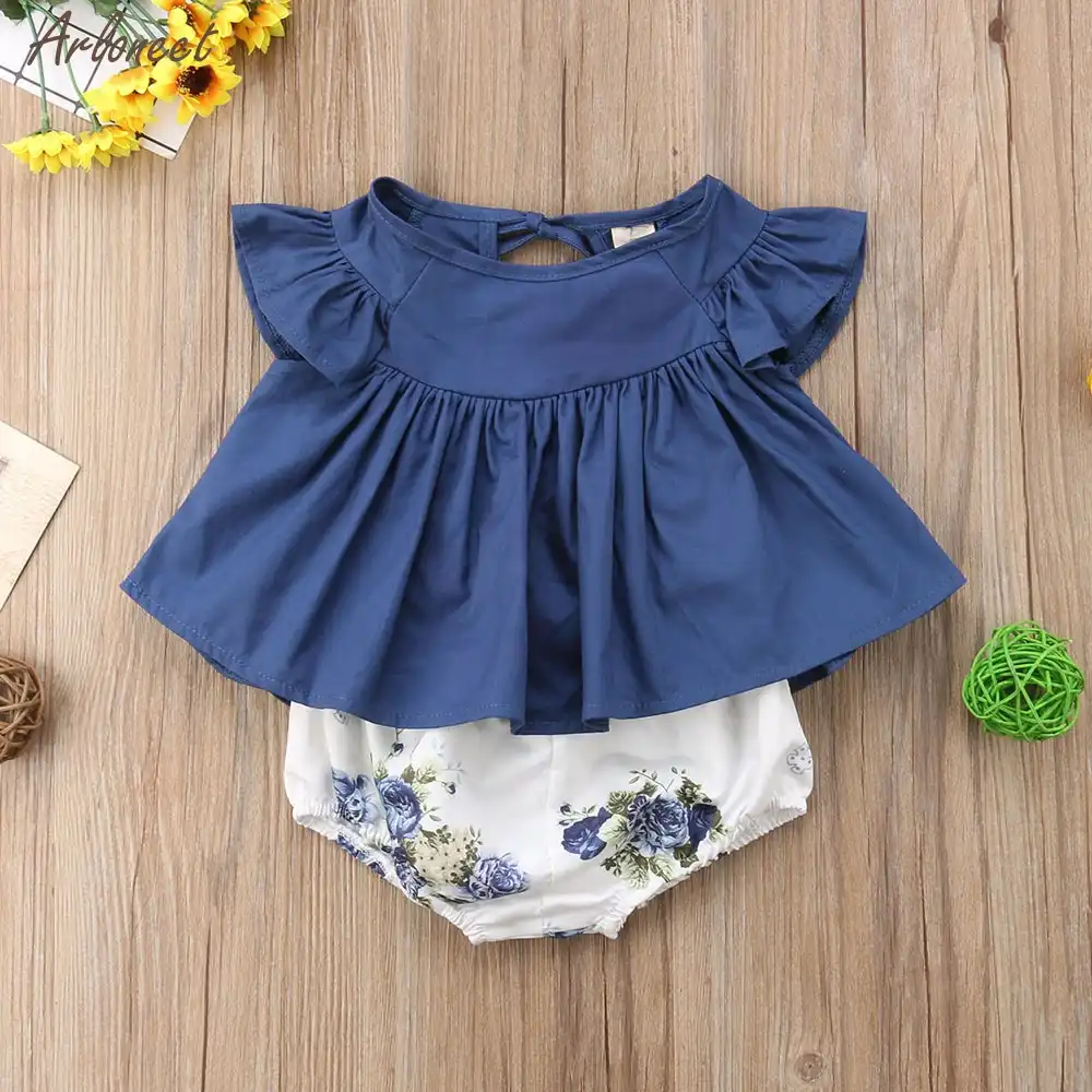Infant Child Baby Girl Outfits Clothes Tee Tops+Flower Shorts Pants 2PCS Suit