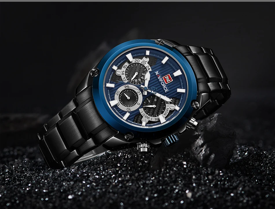 Новые модные мужские часы Naviforce Militray спортивные кварцевые часы 24 часа с датой мужские часы полностью стальные водонепроницаемые мужские наручные часы