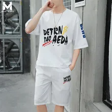 Летний мужской свободный спортивный костюм с принтом большого размера, модный бренд, Уличная Повседневная Спортивная одежда для бега, мужской спортивный костюм