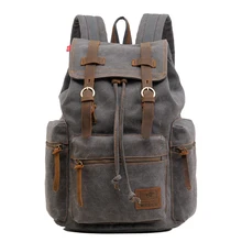 Mochilas militares de cuero Vintage mochilas escolares para hombres y mujeres bolsa de viaje para hombres mochila de lona grande mochila de gran capacidad