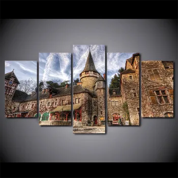 

5 Pcs/Set Framed HD Printed European Castle Landscape Canvas Art Modern Painting Poster Home Decorative Picture Feng Shui Art