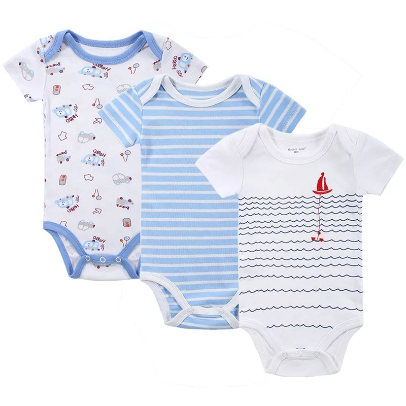 Бренд Baby Boy Bodysuits 3-Pack с коротким рукавом Джентльмен шаблон Bodysuits тела хлопок Комбинезон Детская одежда