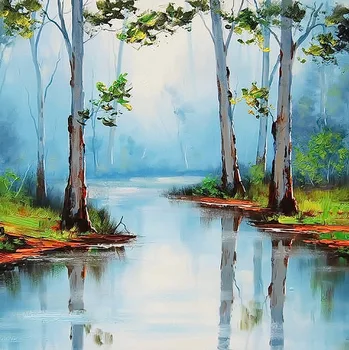 

Modern handmade painting rivulet morning on oil canvas for home decor and wallpaper