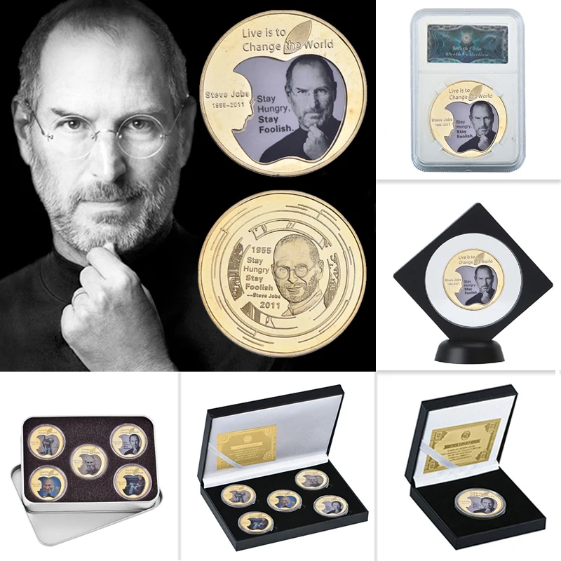 

WR Steve Jobs Gold Collectibles Coins Set with Coin Holder US Challenge Coin Original Metal Coins Personalized Gift Dropshipping