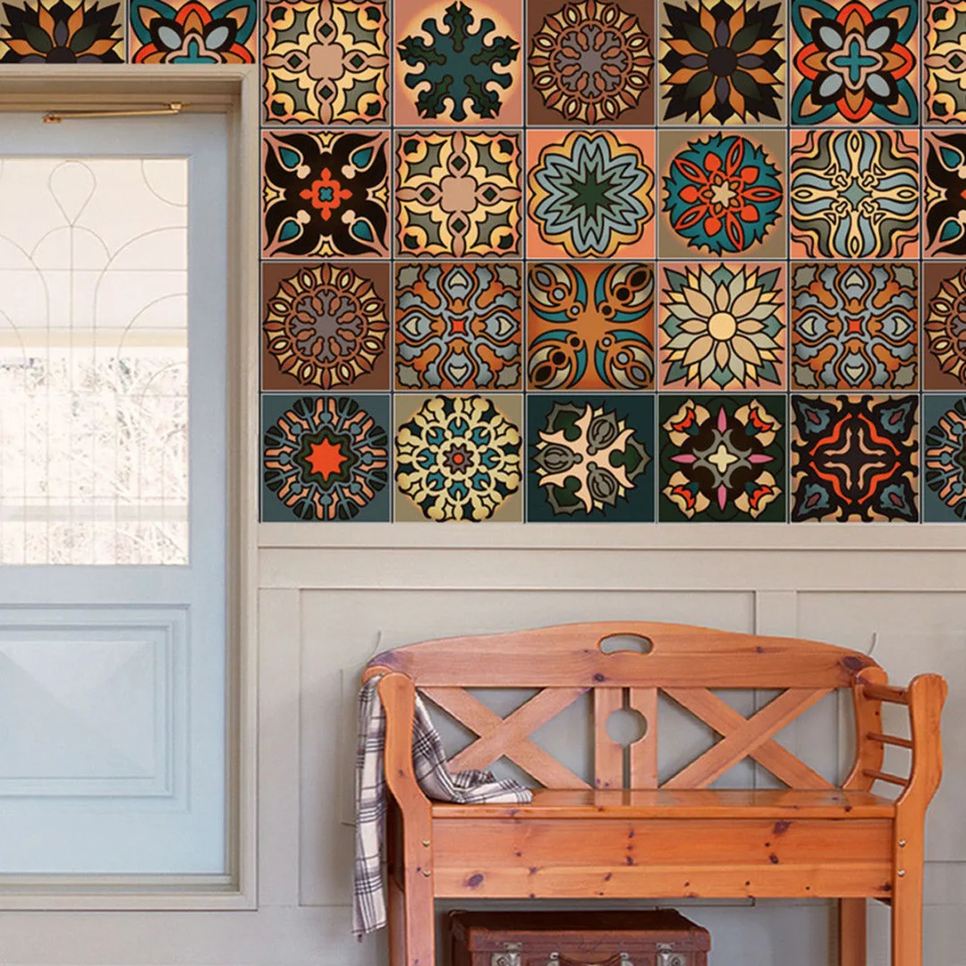 DIY  2019  Newest Wall Moroccan Style Geometric Symmetry Tile Sticker Kitchen Home Decor 4 Style
