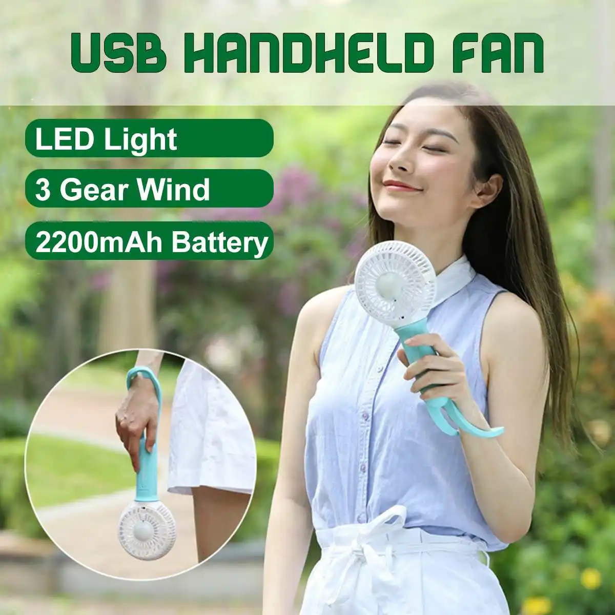 

2200mAh Portable Handheld USB Mini Fan Rechargeable Outdoor Sports Emergency Power Small Fan Air Conditioner With LED Light