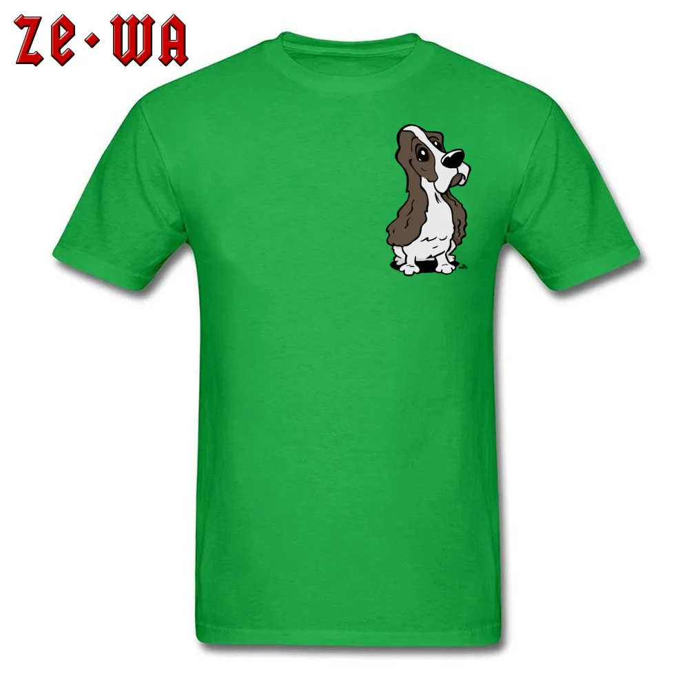 Casual T Shirt Classic Round Neck Cartoon Cocker Spaniel dog 100% Cotton Men Tops T Shirt Normal Short Sleeve Tee Shirt Cartoon Cocker Spaniel dog Chest green