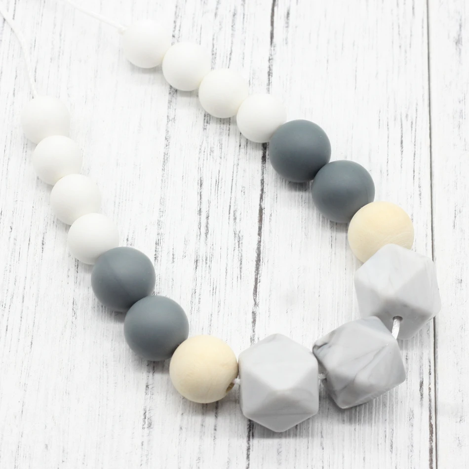 Baby Silicone Teether Necklace 1PC Collar Baby Silicone Bpa Free Silicone Beads Baby Sensory Toys Charm Pacifier