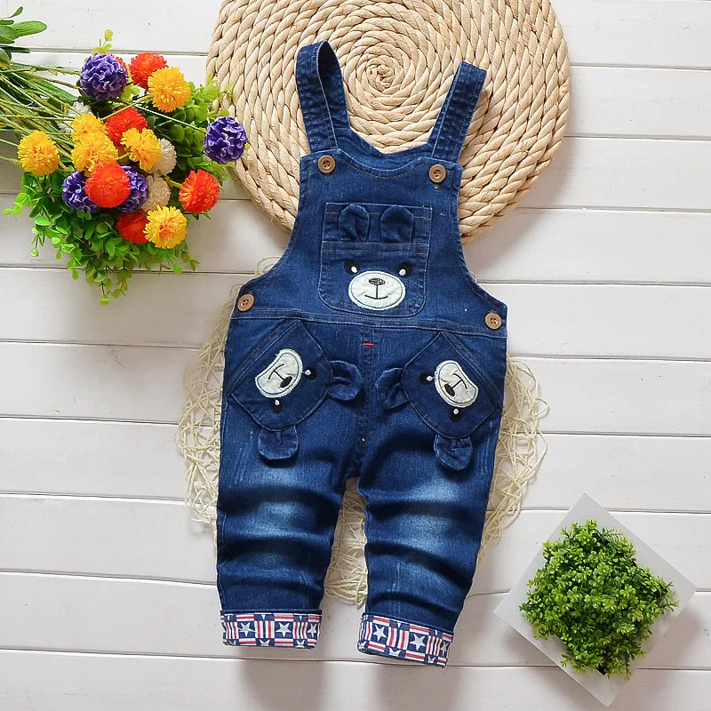 

2018 spring autumn new children's straps Baby cartoon bear pattern denim trousers kids thin leisure pants