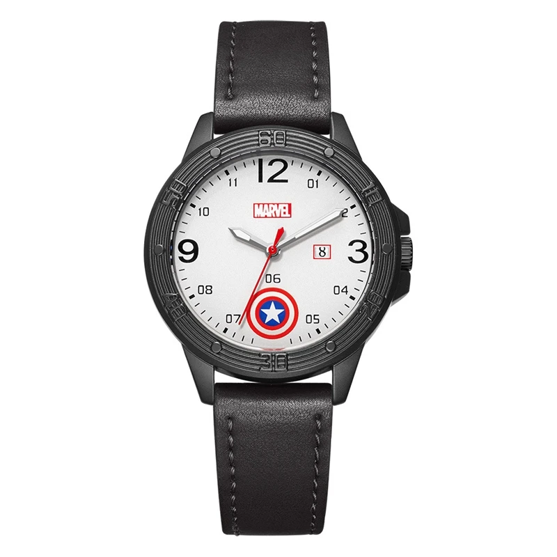 MARVEL Мстители Капитан Америка мальчик супер герой мечта лучший подарок календарь светящиеся руки водонепроницаемые часы ребенок любовь кожаные часы - Цвет: Black white