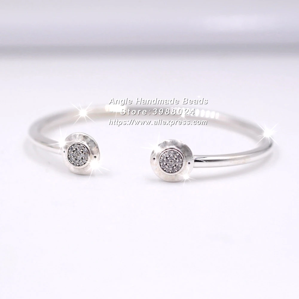 

2017 Fashion Jewelry S925 Sterling Silver Signature Bangle With Clear CZ Bracelet Fit European Charms Beads PZ009