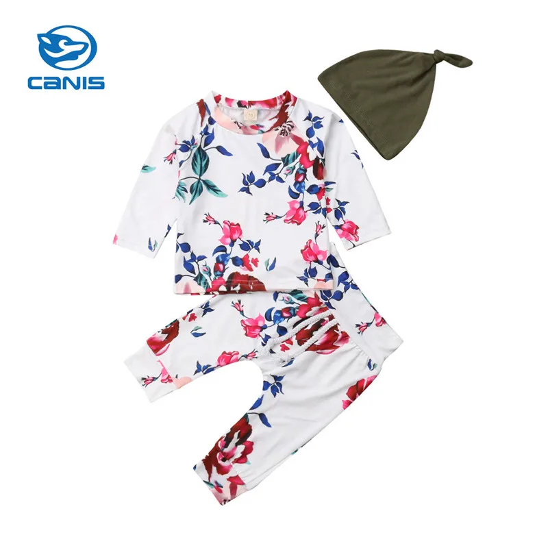 2018 Autumn Baby Girl 3Pcs Clothes Set Cute Newborn Baby Girl Long Sleeve Top Sweatshirt long Pants Floral Outfit Vestidos