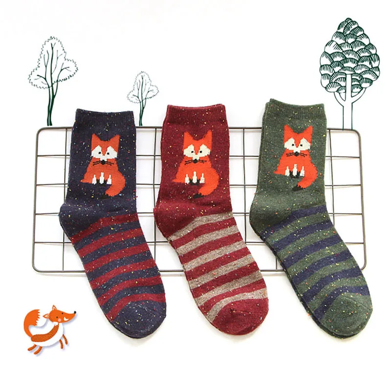 Fashion Women Animal Cartoon Wool Blend Socks Fox Wolf Warm Lovely Casual Sock