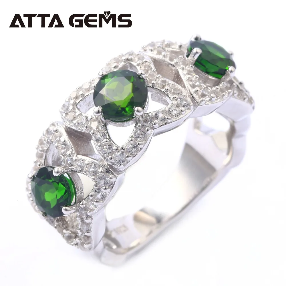 

Natural Chrome Diopside Silver Women's Ring 3 Carats Natural Diopside Special Classic Design Faced Cut Gemstone Wholesale Ring