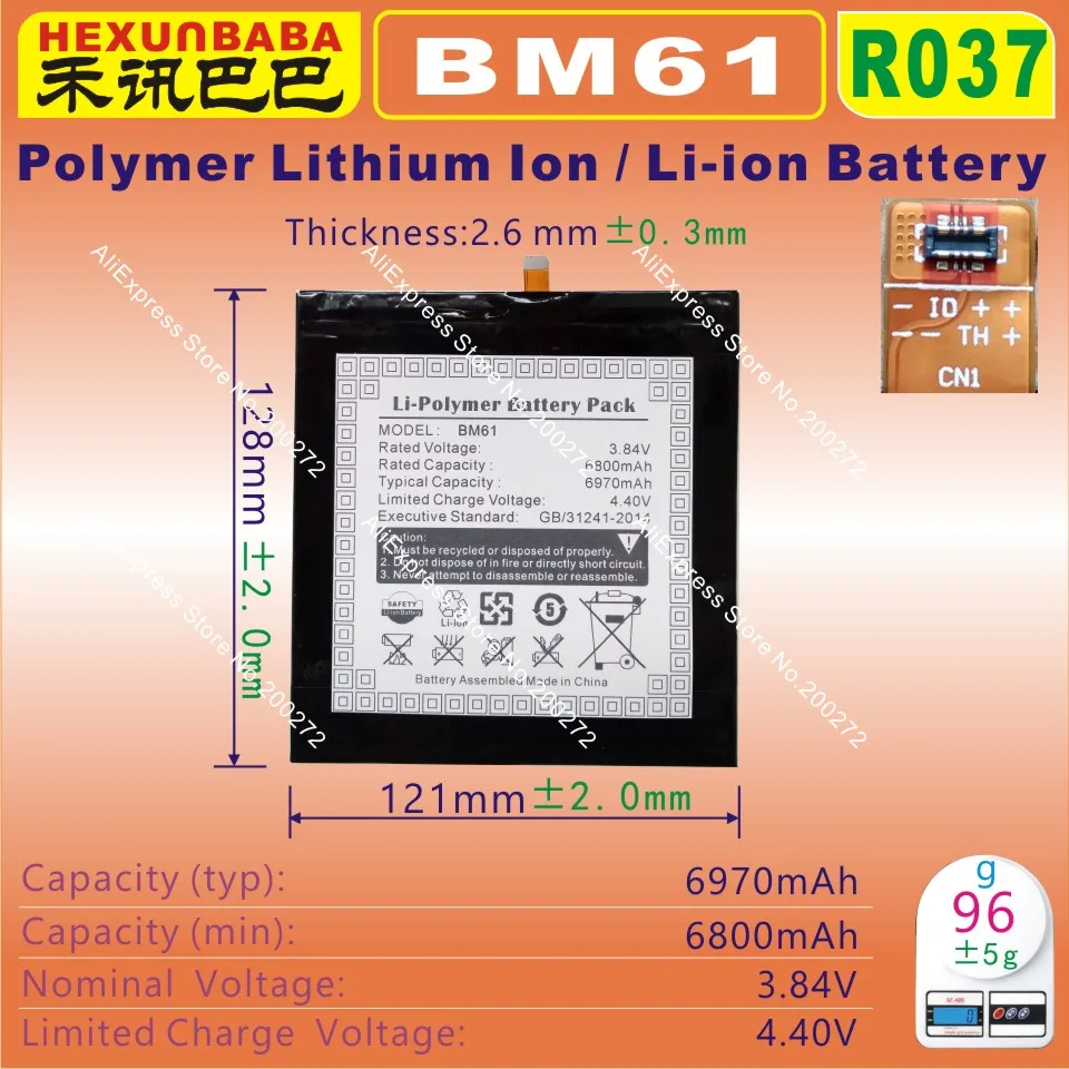 

[BM61] 3.84V 6800mAh (min) Li - Polymer lithium ion Rechargeable Mobile / tablet pc battery for MIUI Xiaomi Mi Pad 2;Mi Pad 1