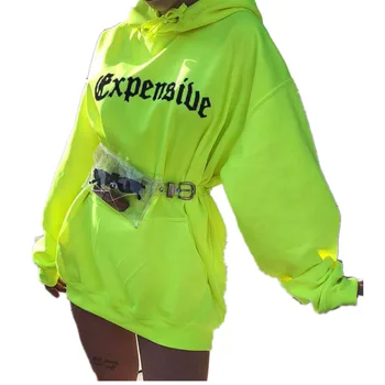 

Lugentolo Women Hoodie Letter Print Loose New Fashion Loose Fluorescent Green Size (S-L)