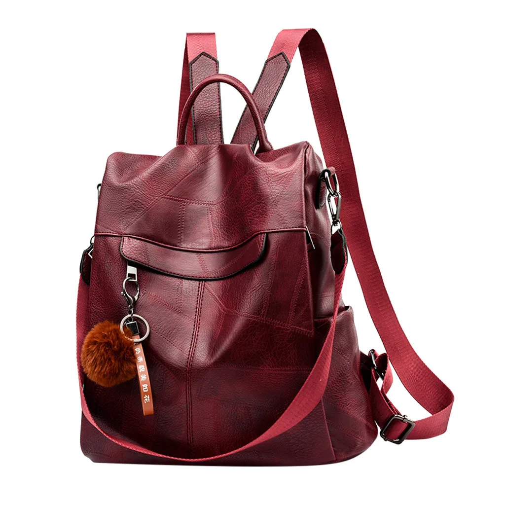Модный женский уличный кожаный рюкзак на молнии, квадратные сумки на плечо, кожаный рюкзак на молнии, квадратная сумка на плечо June12 - Цвет: Red