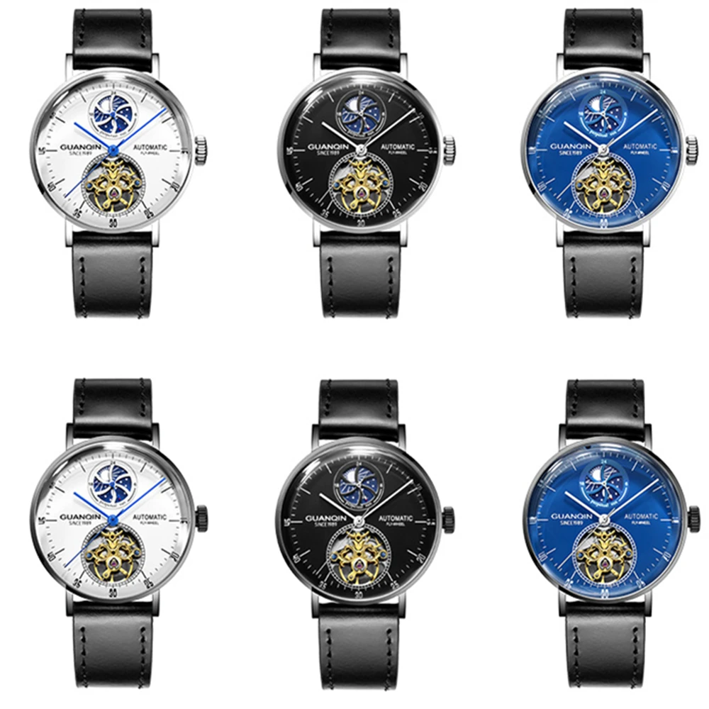 Мужские механические Автоматические часы GUANQIN Tourbillon роскошные брендовые
