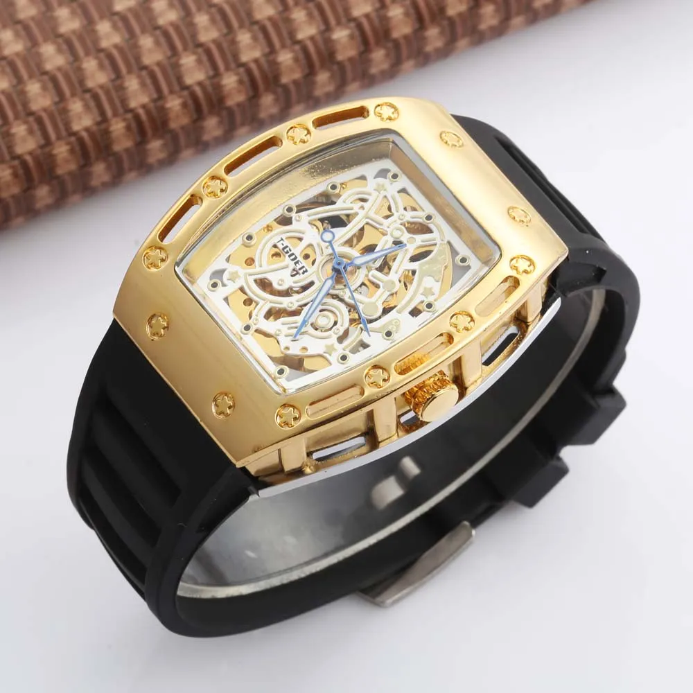 

Fashion Skeleton Watch Luxury Mechanical Watch Men Tonneau Automatic Watch Fashion Sport Silicone Watches Men Man Watch 2018