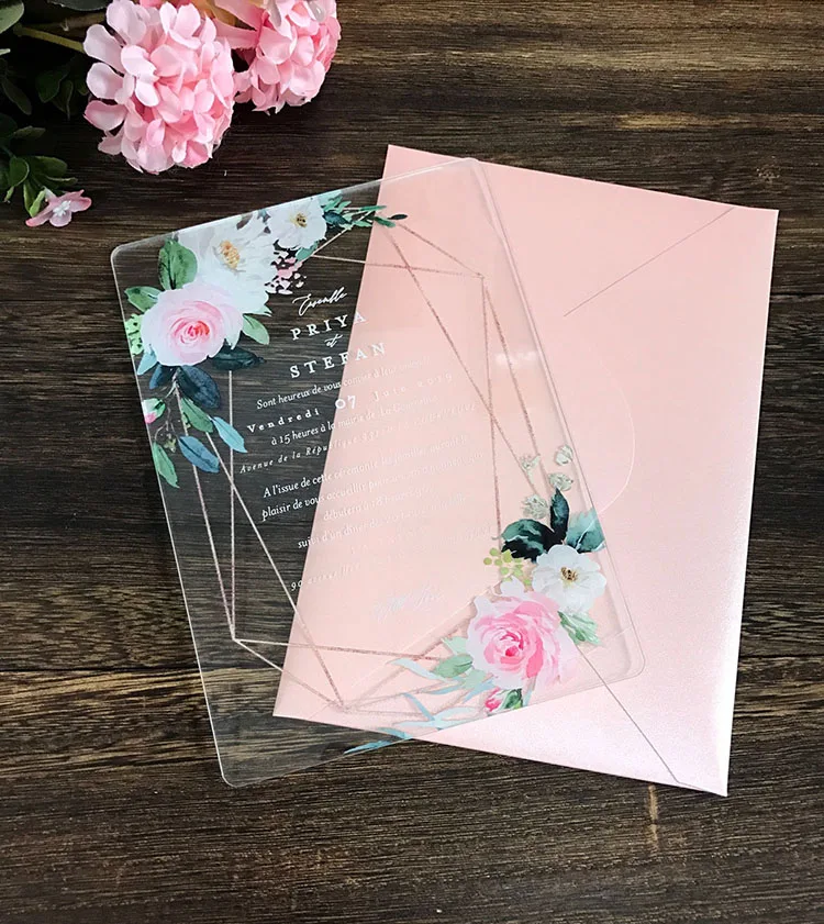  Floral Acrylic Wedding Invitation with Envelope - 32871750811