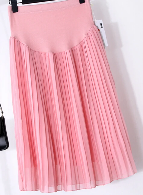 Summer New Medium-long Pregnant Women Skirts Maternity Clothes Fashion Chiffon Pleated Puff Skirt Pregnancy Casual Skirt