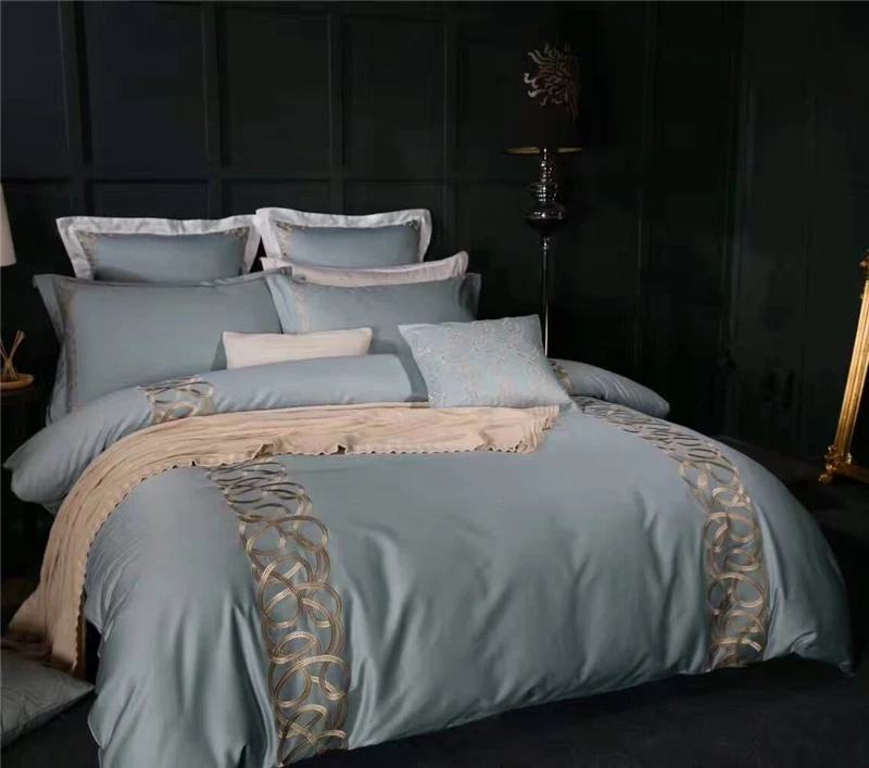 

4/6 pcs Luxury Egypt cotton Golden embroidery Bedding set Comfortable soft Duvet cover set Bed sheet Pillowcases Queen King size