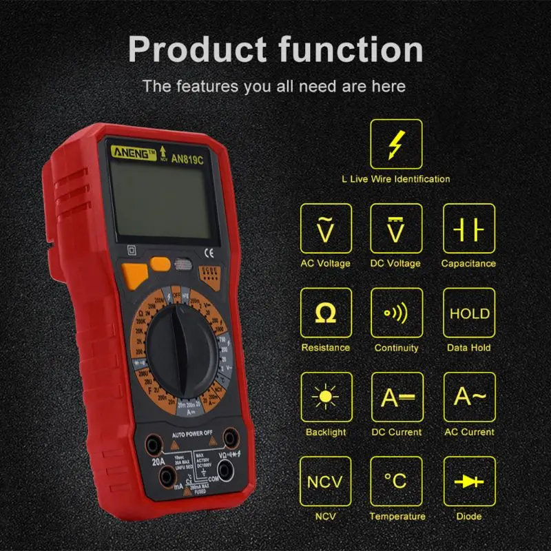 

AN819C Digital Multimeter LCD Display AC/DC Ammeter Resistance Capacitance Tester