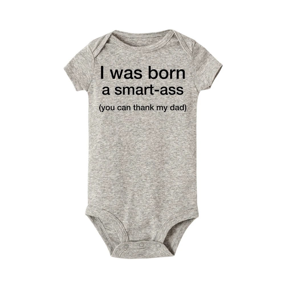 Одежда для новорожденных; летний хлопковый комбинезон с принтом «I Was Born A Smart Ass» и короткими рукавами для маленьких мальчиков и девочек - Цвет: R562-SRPGY-