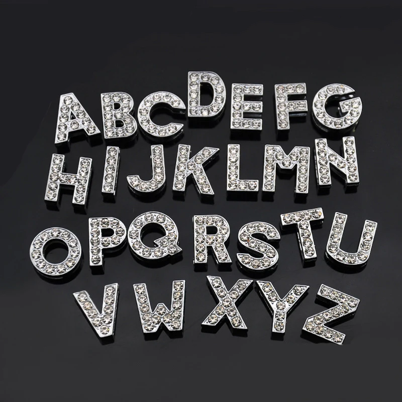 

(26 Pieces/lot) 10MM Clear Slide Rhinestone Letter Charms for DIY Personalized Dog Pet Collar