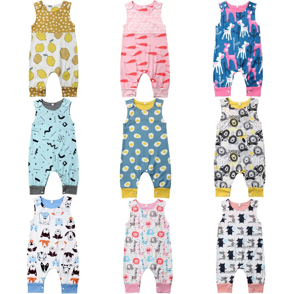 

2019 New Newborn Baby Boys Girls Romper Floral Printed Sleeveless Cotton Romper Kid Jumpsuit Playsuit Outfits Clothing