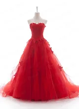 Free Shipping Actual Images Handmade Ball Gown Sweetheart Sweep Train Tulle Wedding Dress Red With Appliques MD106